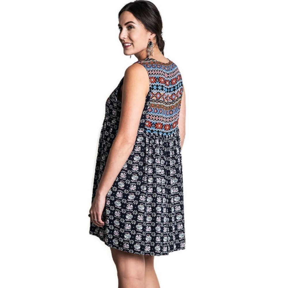 NAVY Mixed Sleeveless Printed Peasant Dress - Picture 3 of 4
